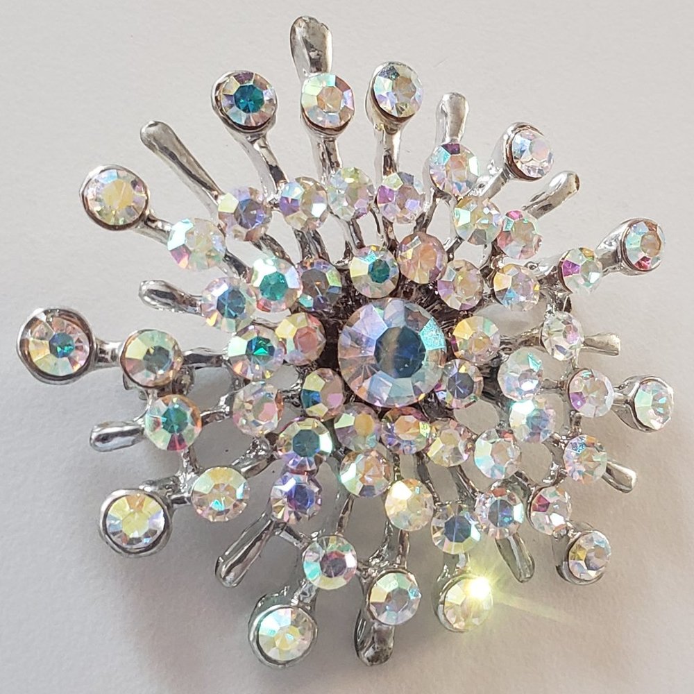 Vintage Holographic Rainbow Rhinestone Brooch